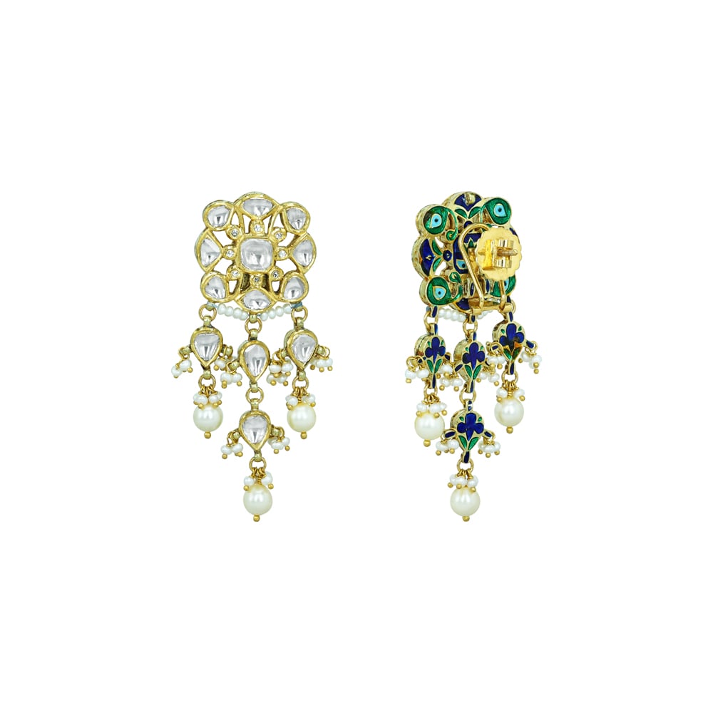 Chandelier Earrings with Polkis and Pearl Drops